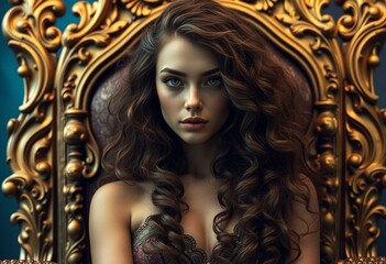 Fantasy portrait of a female in a throne