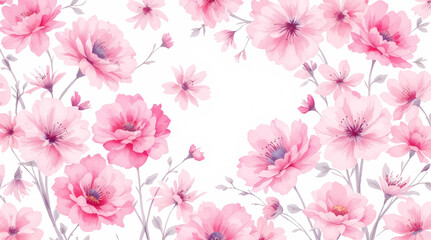 Watercolor pink rose floral background for wedding, invitation, and greeting card with copy space text