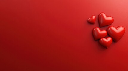 Fototapeta premium A Timeless Expression of Love: A Delicate Arrangement of Velvet Red Roses and Heart-Shaped Accents, Gracefully Cascading Against a Lush Crimson Background, Symbolizing Eternal Affection.