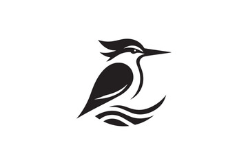 simple and subtle  vector silhouette of Kingfisher in black and white, set against a white background
