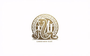 Cute cartoon snake in gold circle for Lunar New Year.