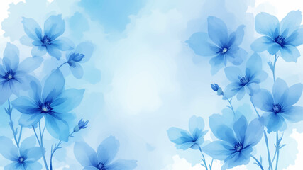 Seamless pattern with blue flowers painted in watercolor style on a white background