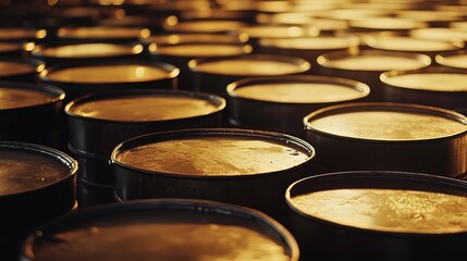 Oil barrels stacked in rows, symbolizing the global reliance on fossil fuels and the need for sustainable energy solutions.

