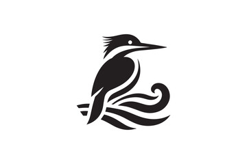 Fototapeta premium simple and subtle vector silhouette of Kingfisher in black and white, set against a white background