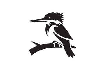 simple and subtle  vector silhouette of Kingfisher in black and white, set against a white background