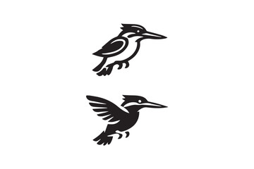 simple and subtle  vector silhouette of Kingfisher in black and white, set against a white background