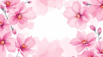 Pink watercolor flowers seamless pattern transparent background