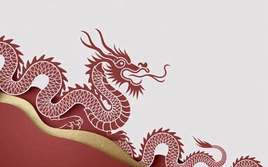Fototapeta premium Red Chinese dragon design on layered paper.