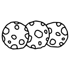 three cookies hand drawn doodle outline icon