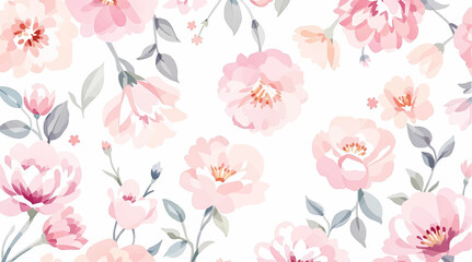 Pink watercolor flowers seamless pattern transparent background