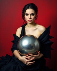 Naklejka premium Poised Woman Holding Sphere
