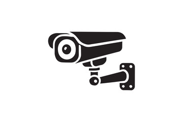 simple and subtle vector silhouette of cctv camera in black and white, set against a white background. 