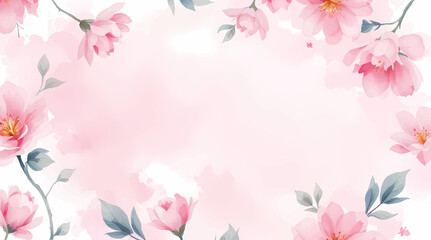 Pink watercolor flowers seamless pattern transparent background