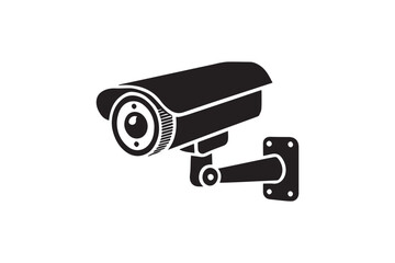 simple and subtle vector silhouette of cctv camera in black and white, set against a white background. 