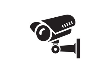 simple and subtle vector silhouette of cctv camera in black and white, set against a white background. 