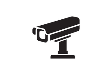 simple and subtle vector silhouette of cctv camera in black and white, set against a white background. 