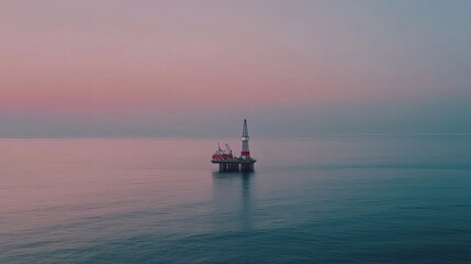 Fototapeta premium Oil drilling platform standing tall in the vast ocean, symbolizing human innovation and the quest for energy amidst nature's vastness. 