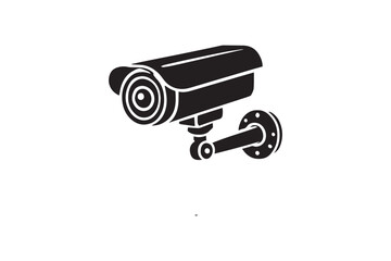 simple and subtle vector silhouette of cctv camera in black and white, set against a white background. 