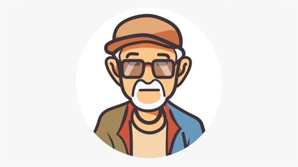 Cute cartoon depiction of an elderly man with glasses, hat, and a casual attire.