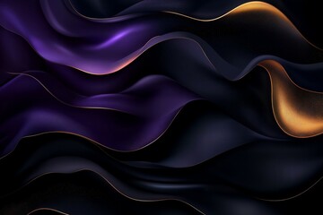 Obraz premium A stunning abstract composition of dark flowing waves with rich purple and black tones, accented by glowing golden lines, creating a luxurious and modern aesthetic