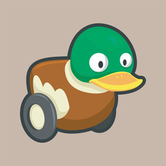 duck toy with wheels in flat vector design.