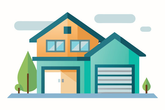 colorful house flat design with trees clip art preview