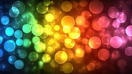 Obraz premium A vibrant abstract background with blurred multicolored circles of bokeh light floating over a deep black backdrop.