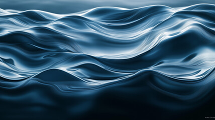 Obraz premium Abstract 3D waves in deep, dark hues, with soft light creating reflections and depth, evoking a sense of fluidity and elegance