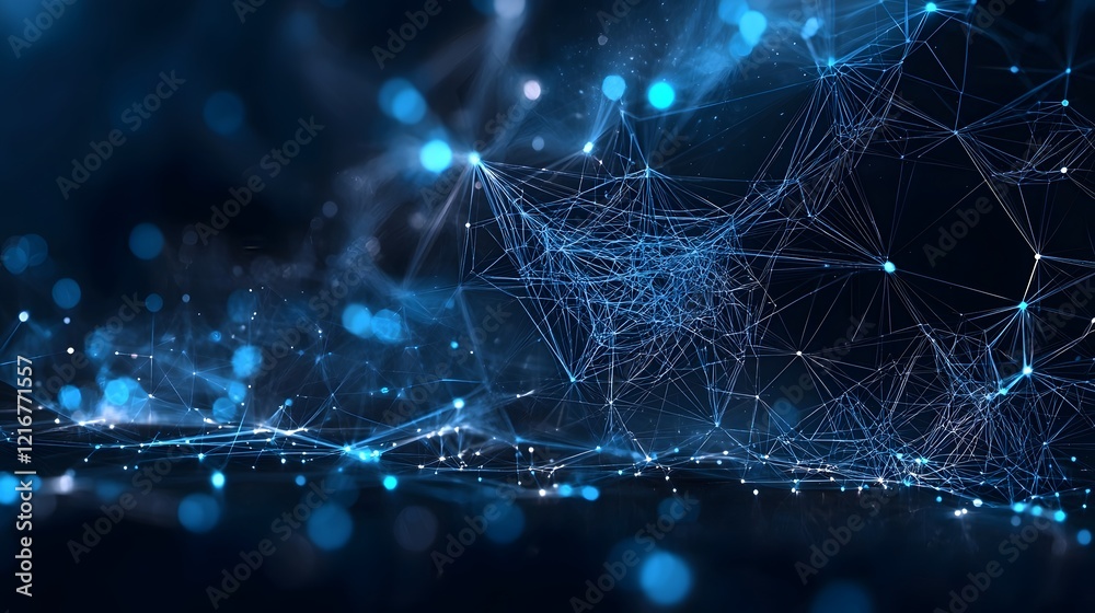 Aufkleber Intricate Digital Web of Bright Blue Interconnected Patterns against Dark Background  Complex futuristic network of lines dots and shapes forming a sophisticated technological visualization