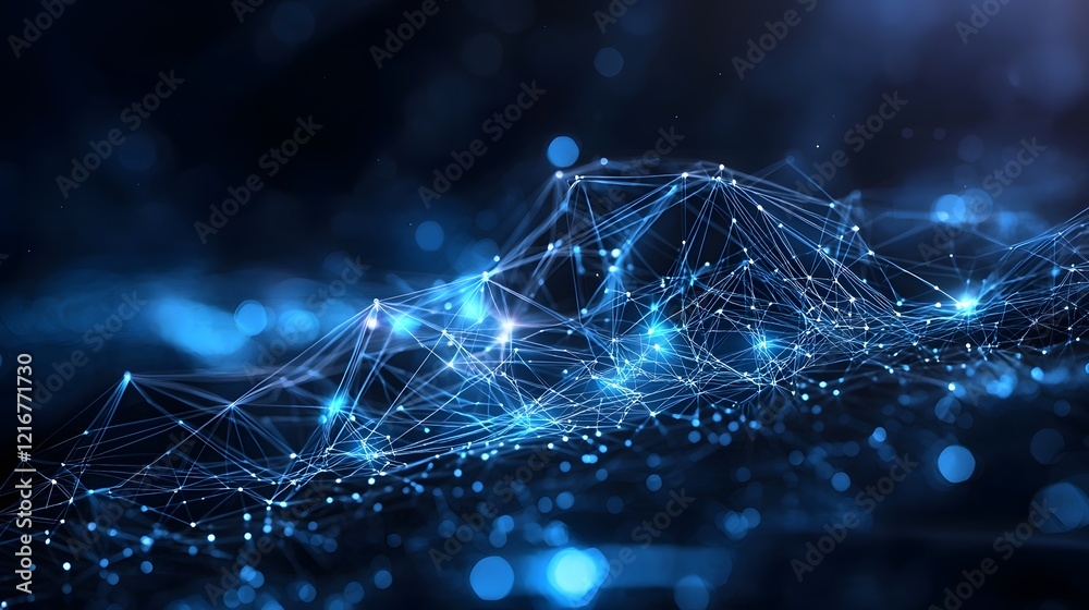 Leinwandbilder Futuristic AI Powered Digital Network Concept with Luminous Blue Circuits and Connections  High tech data network with bright blue light glowing connections and sleek