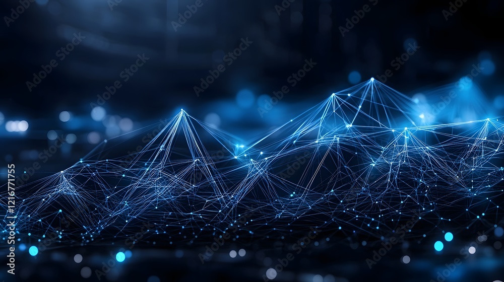 Poster Futuristic digital network concept with bright blue light connections and sleek intricate electronic circuits set against a dark high tech digital backdrop  This image represents the advanced
