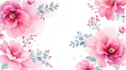 Seamless pattern with Pink flowers watercolor