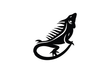 simple and subtle vector silhouette of iguanas in black and white, set against a white background. 
