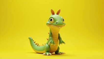 Obraz premium Digital Render of Stylized Green Lizard on Yellow Background