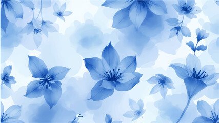 Vector seamless pattern with blue watercolor flowers. Background design.