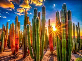 Abstract Sunlit Cactus Stems:  A Natural Food Photography Background
