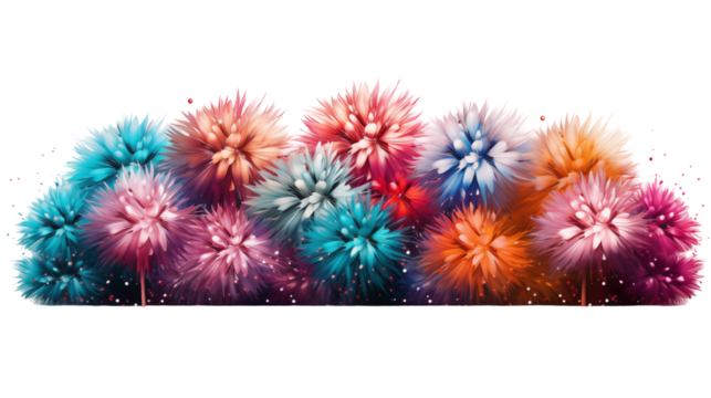 Vibrant abstract flowers in a colorful digital design, perfect for creative backgrounds or modern artwork, transparent background.