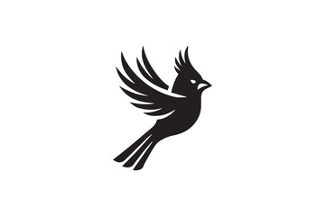 simple and subtle vector silhouette of Northern Cardinalin in black and white, set against a white background. 
