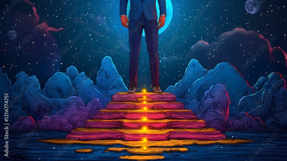Aufkleber surreal digital depicting a visionary pathway leading to cosmic futuristic horizons symbolizing new 