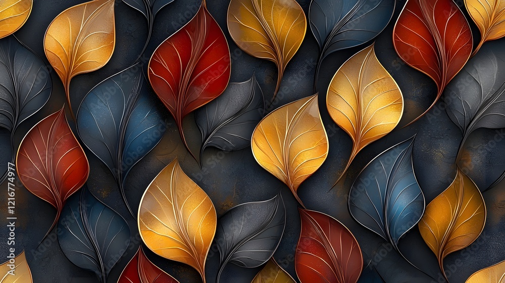 Poster stunning seamless decorative pattern featuring a beautiful blend of 3d abstract leaves in vibrant au