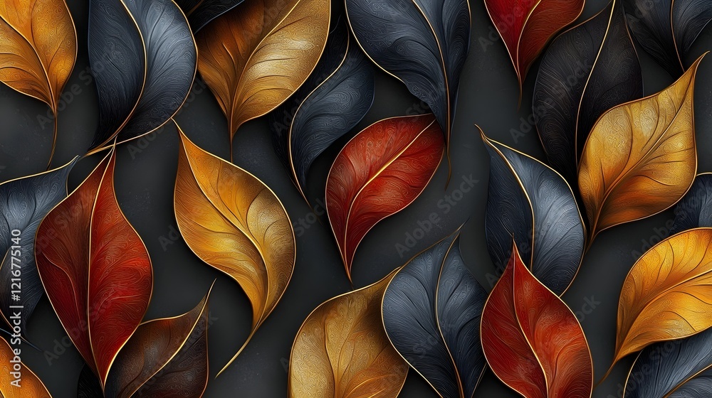 Poster Elegant 3D abstract leaves pattern in a seamless sophisticated decorative style background with soft lighting effects and a design