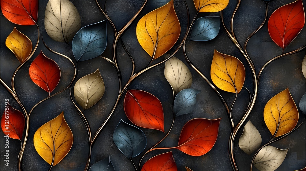 Leinwandbilder Elegant 3D abstract leaves pattern in a seamless design incorporating soft lighting effects and a sophisticated decorative style background