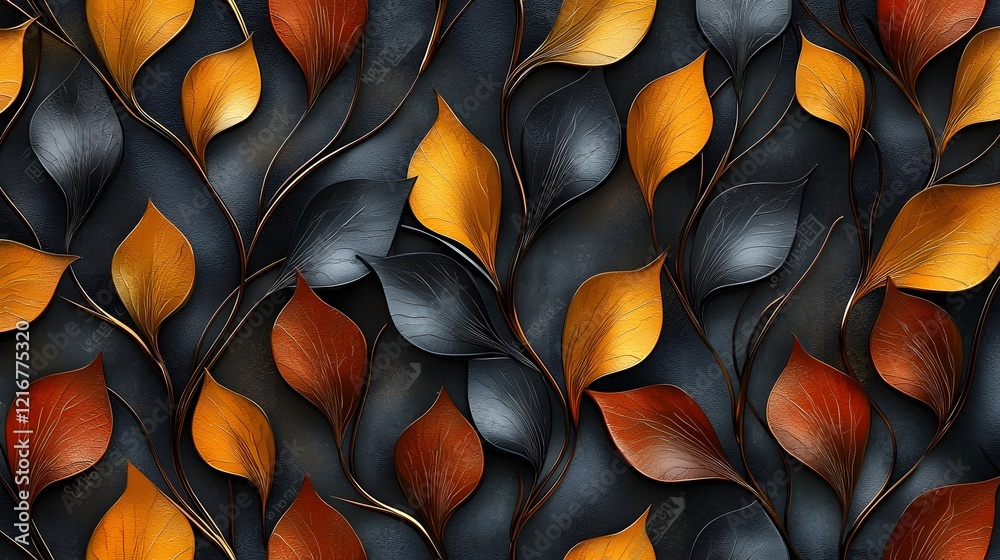 Poster Mesmerizing Abstract 3D Leaves Pattern with Soft Shadows and Delicate Highlights   A Seamless Modern Futuristic Design Background for Luxury Nature and Digital Branding