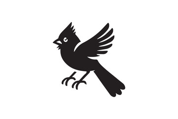 simple and subtle vector silhouette of Northern Cardinalin in black and white, set against a white background. 
