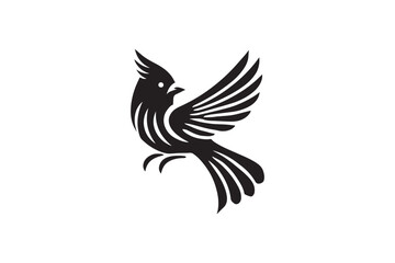 simple and subtle vector silhouette of Northern Cardinalin in black and white, set against a white background. 
