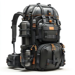 Naklejka premium Adjustable Lightweight Black Hiking Backpack on White Background