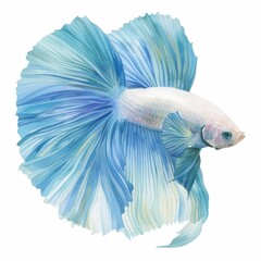 Fototapeta premium Stunning Watercolor Painting of a Blue Siamese Fighting Fish Aquatic Life Art Elegant Fish Tail