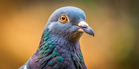 A curious pigeon looks at you with big round eyes, its feathers ruffled slightly as if it's about to speak , curious
