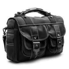 Naklejka premium Sporty Black Crossbody Bag Fashionable Accessory on White Background Reflective Detailing for Active Lifestyle