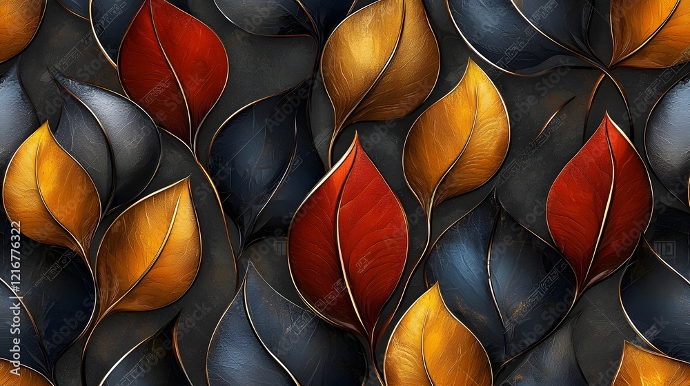 Leinwandbilder stylish seamless decorative pattern featuring abstract 3d leaves with a luxurious texture and contem